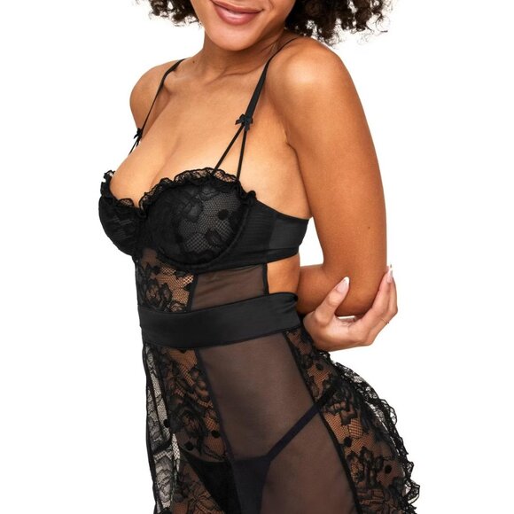 Adore Me Women’s Etty Babydoll Lingerie Black Lace Nightgown Chemise Size XL - Picture 1 of 7